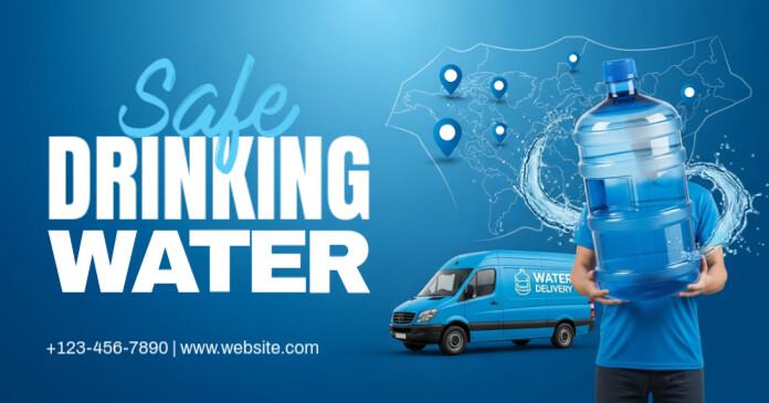 Blue Gradient Bottled Water Delivery Facebook Shared Image template