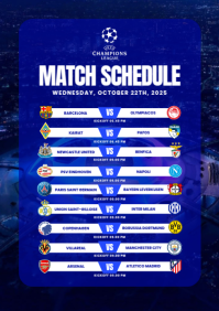 Blå Champions League Match Schedule A4 Template