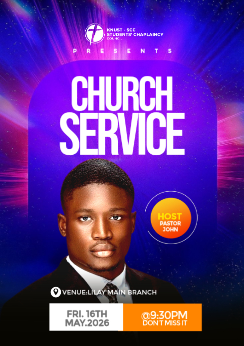 Blue Church Service A4 Template | PosterMyWall