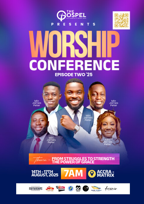 Blue Gradient Church Worship Flyer  A4 template
