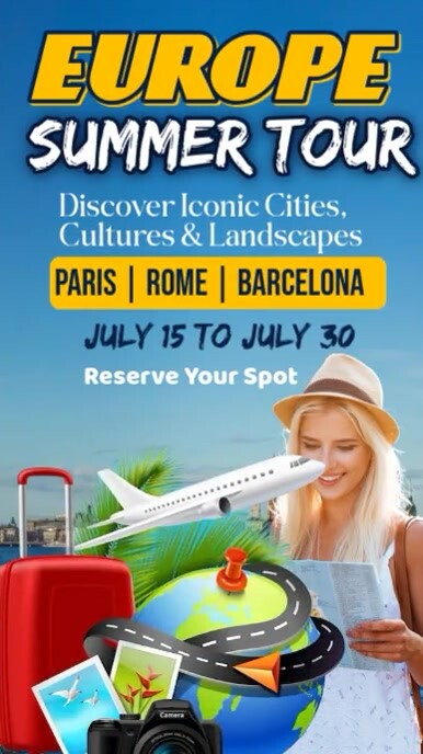Blue Gradient Europe Summer Tour Instagram Reel template