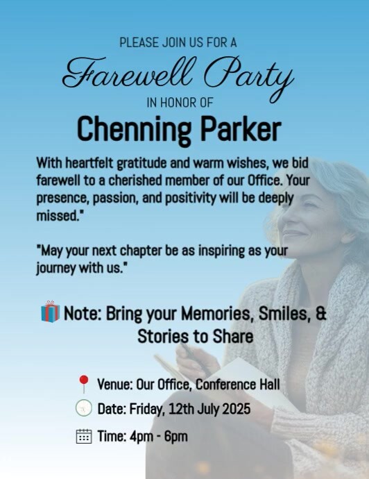 Blue Gradient Farewell Card Flyer (us Letter) Pamflet (VSA Brief) template