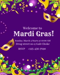 Blue Gradient Mardi Gras Party Invitation Flyers Instagram Portrait template