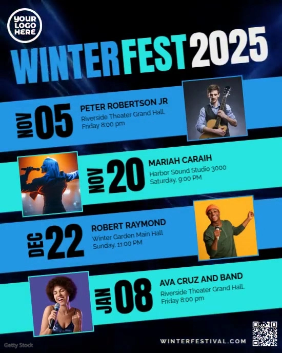 Blue Gradient Modern Typographic Winter Festival Schedule Poster Instagram Portrait template
