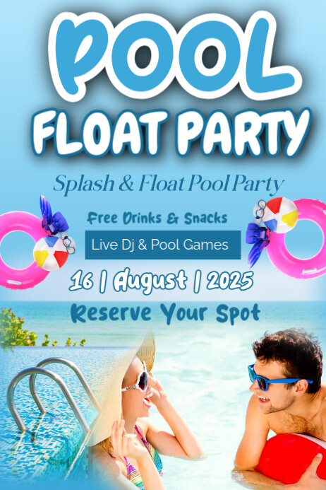 Blue Gradient Pool Float Party Poster 海报 template