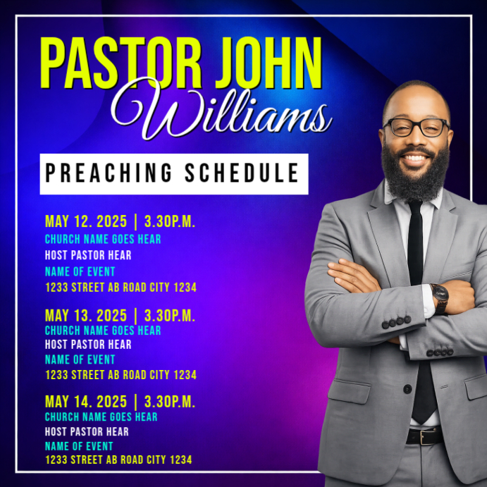 Blue Gradient Preaching Schedule Instagram Post Template | PosterMyWall