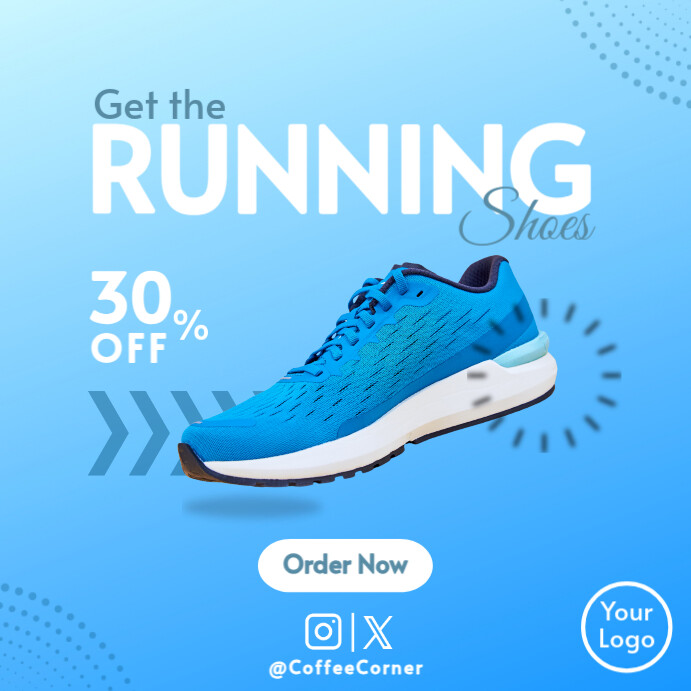Blue Gradient Running Shoes Instagram Post template