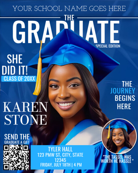 Blue Graduate Celebration Poster - Personalized Graduation Announcement Template Instagram Portrait