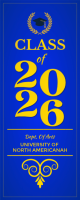 Blue Graduation Announcement Roll Up Banner 2' × 5' | Blue and Gold Graduation Ceremony Sign template