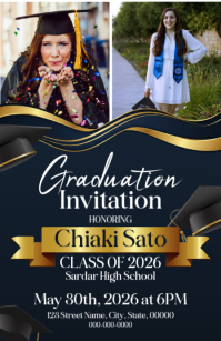 Blue Graduation Invitation Half Page Wide template