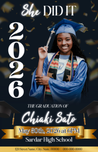 Blue Graduation Invitation Half Page Wide Media Página Ancho template