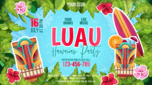 Blue Green Floral Luau Party Digital Display template