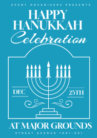 Blue Hanukkah Celebration Flyer  A3 template