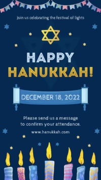 Blue happy Hanukkah party invitation Instagram na Kuwento template