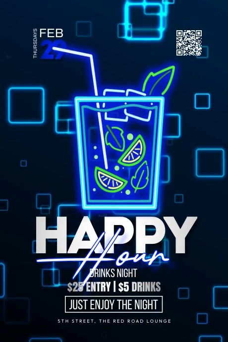 Blue Happy Hour Poster template