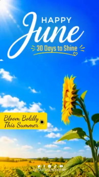Blue Happy June Greetings Sunshine Sunflower Summer Sky Template  Instagram Story Video Instagram-verhaal
