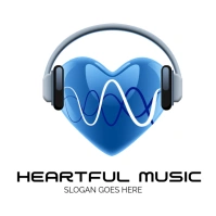 Blue Heart Headset Icon Logo template
