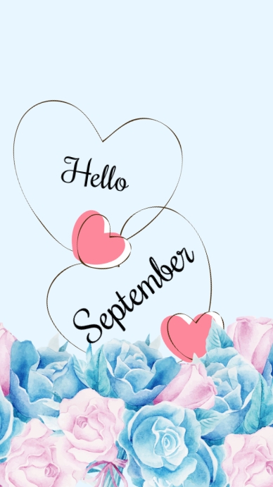 blue heart hello september instagram Template | PosterMyWall