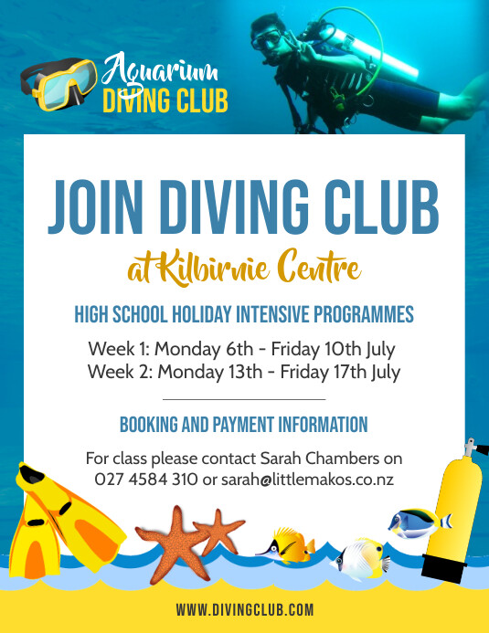 Blue high school diving club flyer Folheto (US Letter) template