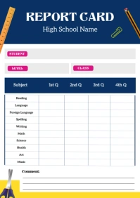 Blue High School Report Card A4 template