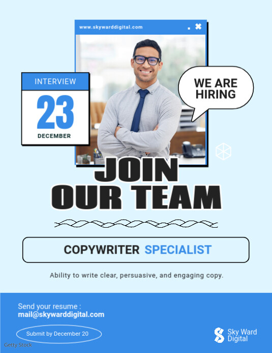 Blue Hiring Flyer Folheto (US Letter) template