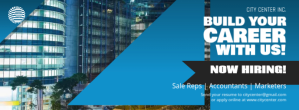 Blue Hiring Now Facebook Cover Photo Ikhava Yesithombe se-Facebook template