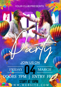 Blue Holi Party A3 Template