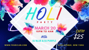 Blue Holi Party Facebook Cover Video Facebook-covervideo (16:9) template