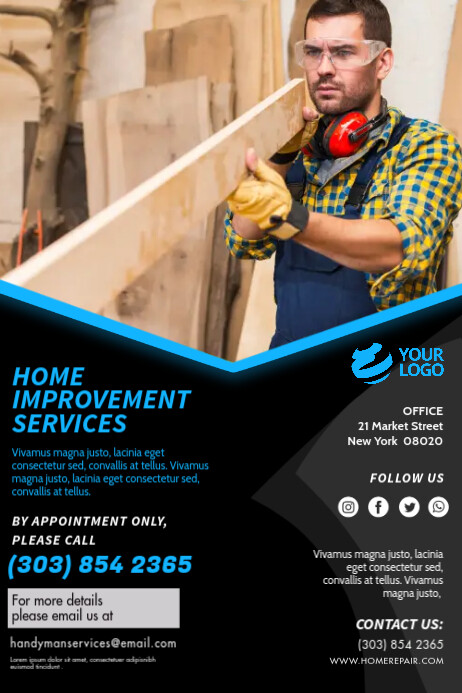 Blue Home Improvement Service Flyer โปสเตอร์ template