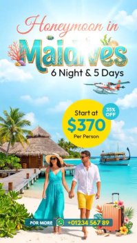 Blue Honeymoon in Maldives Instagram Story Video template