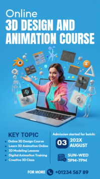 Blue Illustrative 3d Design And Animation Course Instagram Story template