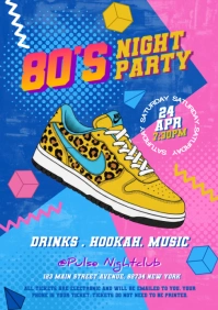 Blue Illustrative 80s Party A5 template