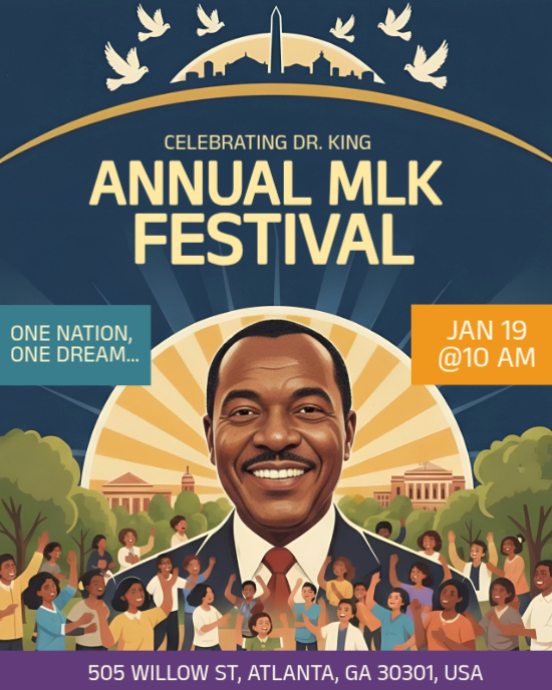 Mlk Program Design Blue Illustrative Annual Mlk Festival Poster - Martin Luther King Jr ...