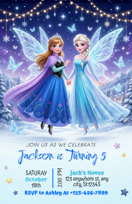 Blue Illustrative Birthday Invitation Tabloid Template | PosterMyWall