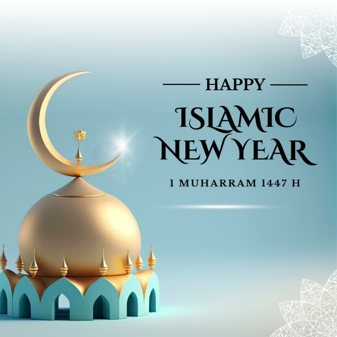 Blue Illustrative Blue White Elegant Happy Islamic New Year Instagram Post Instagram Post template