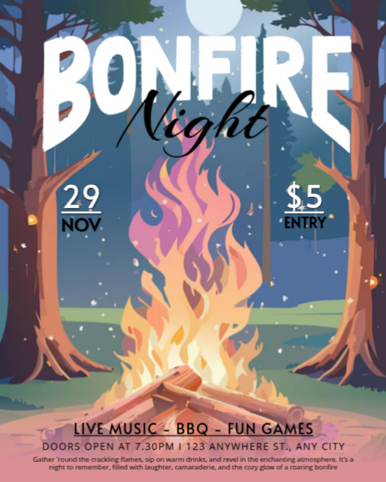 Blue Illustrative Bonfire Night Party Invitation Flyer Instagram ...