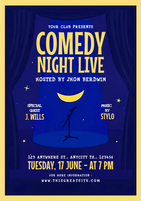 Blue Illustrative Comedy Night Live  A4 template