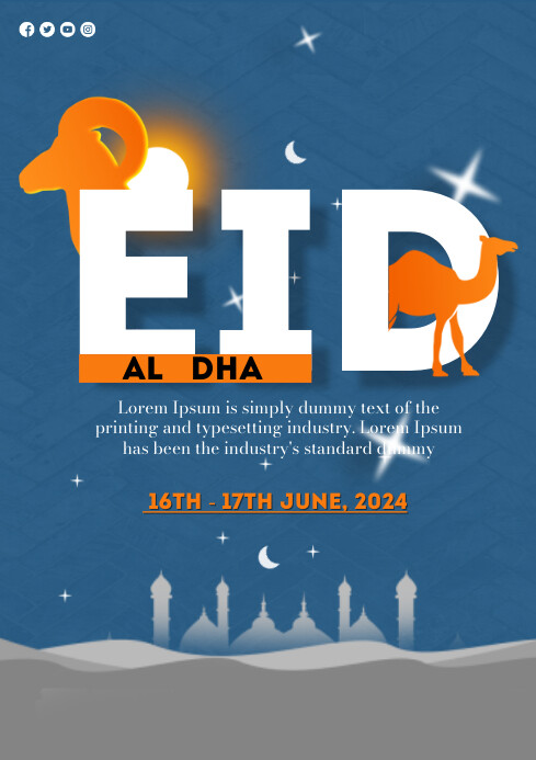 Blue Illustrative Eid Al Dha Template A4 | PosterMyWall