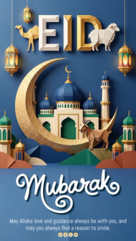Blue Illustrative Eid Mubarak Instagram Story Video Instagram-verhaal template