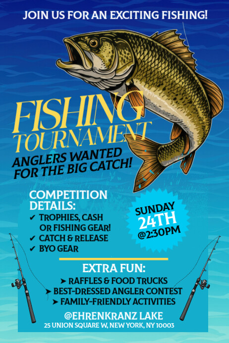 Blue Illustrative Fishing Tournament Poster Template | PosterMyWall