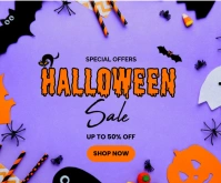 Blue Illustrative Halloween Sale Medium Recta Rectangle moyen template