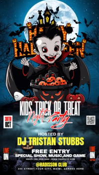 Blue Illustrative Halloween Trick Or Treat Night Party Digital Display (9:16) template