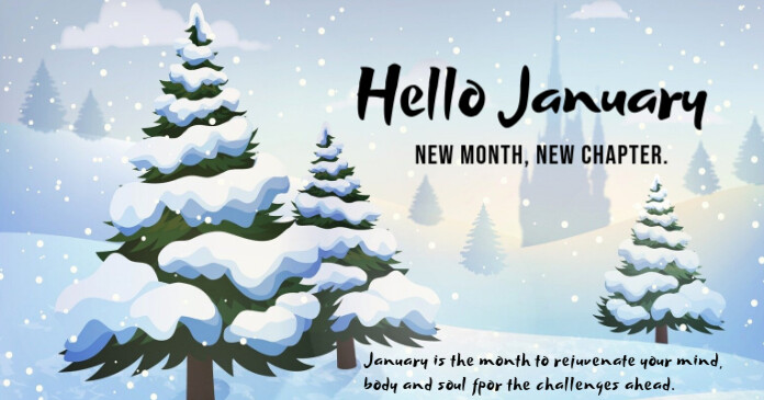 Blue Illustrative Hello January Facebook Shared Image Template ...