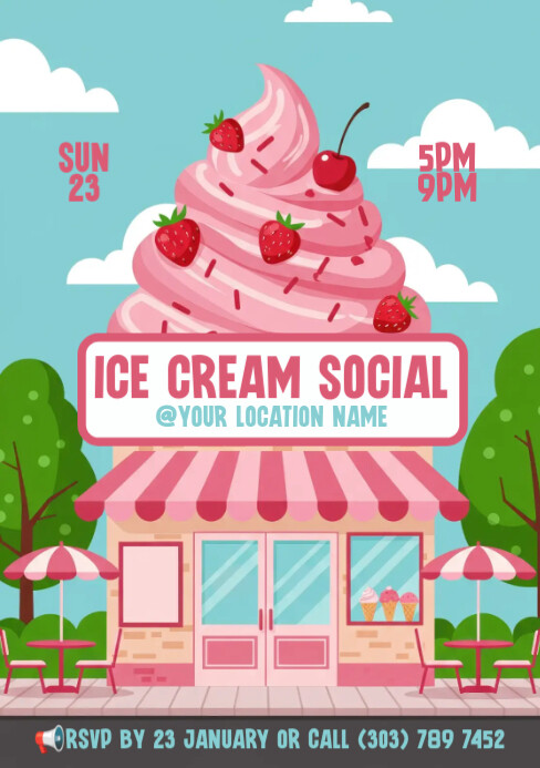 Blue Illustrative Ice Cream Social A5 template