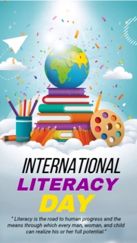 Blue Illustrative International Literacy Day  Digital Display (9:16) template