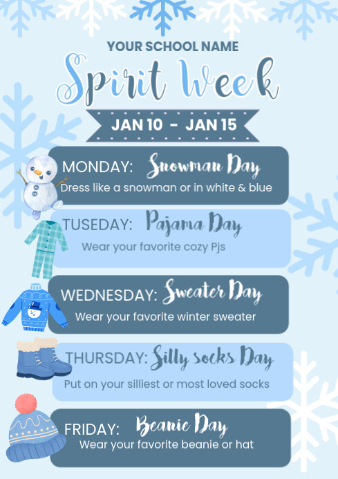 Spirit Week Graphi White School Spirit Week A4 Template | PosterMyWall