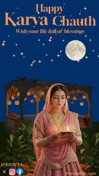 Blue Illustrative Karva Chauth Instagram Story template