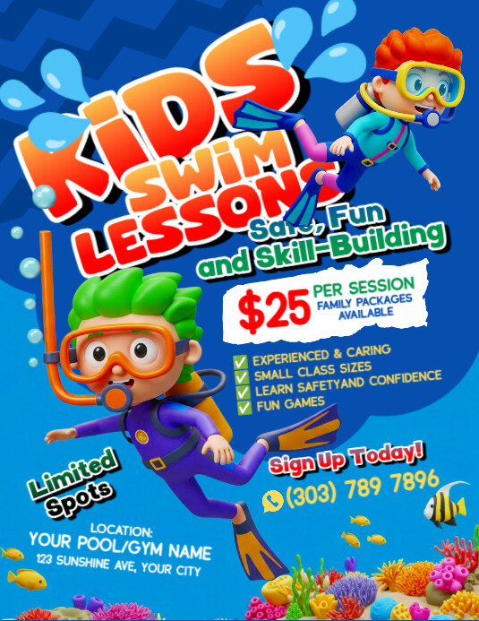Copy of Blue Illustrative Kids Swim Lessons Flyer (us Letter ...