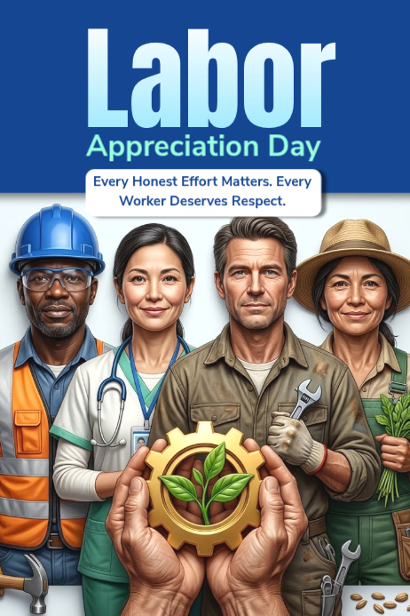 Blue Illustrative Labor Appreciation Day Poster Template | PosterMyWall