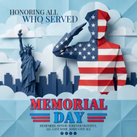 Blue Illustrative Memorial Day Square Video Persegi (1:1) template